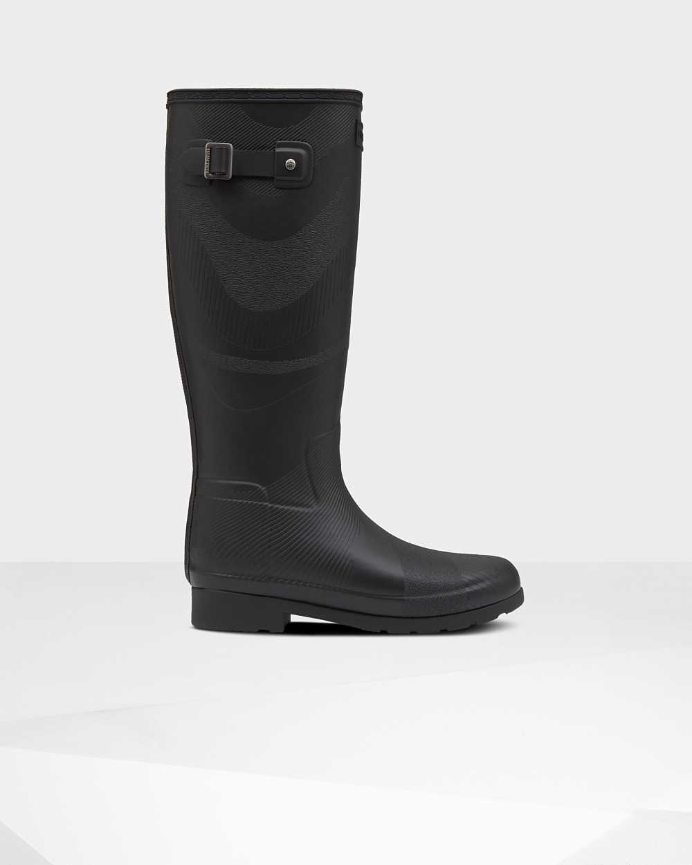 Womens Hunter Original Refined Insulated Wave Texture Tall Rain Boots Black | DFUIZM-702